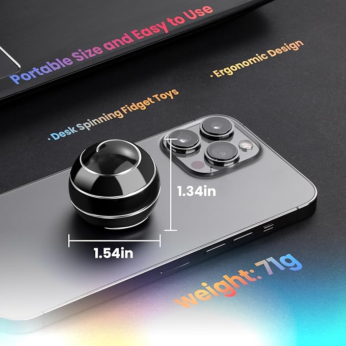 Fidget Spinner Desktop Toys - Kinetic Spinning Ball for Anxiety & ADHD Relief, Optical Illusion Fidget Toys for Adults, Kids, Parents & Friends, Metal Fidgets for Office & Home (1.54in Black)