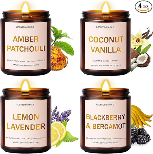 28oz Wood Wick Candles That Crackle: 4 Pack Scented Candles for Home Scented, Aromatherapy Candle Set with Crackling Wooden Wick Up to 200H Burning Candle Gift Set for Birthday Thanksgiving Christmas