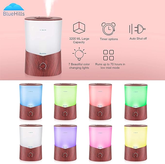 BlueHills Premium 3000 ML XL Essential Oil Diffuser Aroma Humidifier 3 Liter Big 3L Capacity Huge Size Plant Baby Living Room Home Decor Aromatherapy Diffuser for Large Room Dark Wood Grain 3L-K3