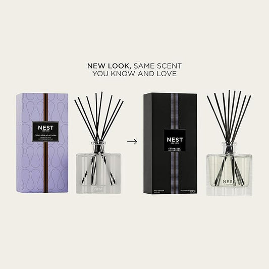 NEST New York Reed Diffuser, Cedar Leaf & Lavender - 5.9 fl oz - Fragrance for Up to 90 Days - Reusable, Refillable Glass Holder - Includes 8 All-Natural Reed Sticks - Flame Free