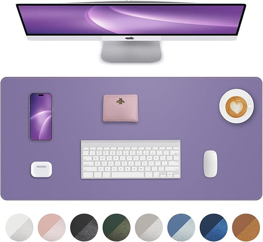 Leather Desk Pad Protector,Desk Mat,Large Mouse Pad, Non-Slip Desk Pad, Waterproof PU Leather Desk Blotter Mat, Desk Cover for Office and Home (Light Purple, 36" x 17")
