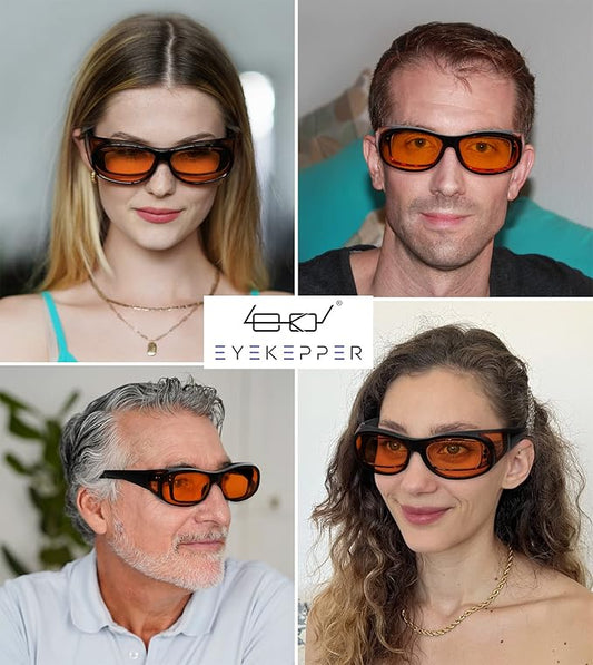 Eyekepper 100% Blue Light Reduction,Fitover Anti-Blue Blocking Computer Glasses with Extra Amber Lens