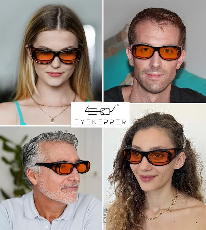 Eyekepper 100% Blue Reduction,Fitover Anti-Blue Blocking Computer Glasses with Extra Amber Lenses for Women, Tortoise