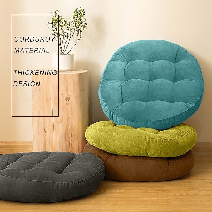 Meditation Floor Pillow Set of 2 Large Round Floor Cushions for Adults Tufted Corduroy Floor Seat Pillows Cushion for Living Room Tatami Yoga,Grass Green 22" L x 22" W x 5" H