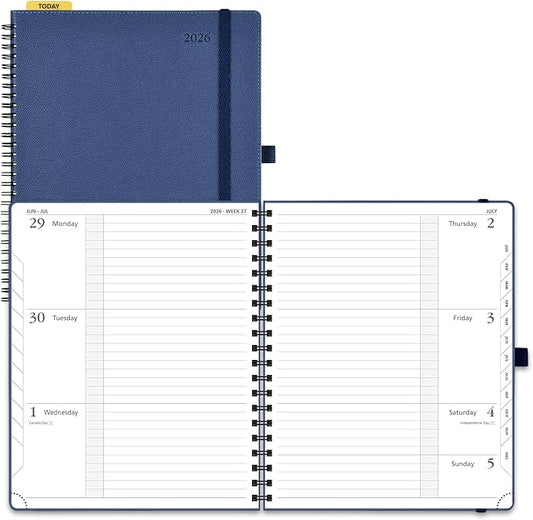POPRUN 2026 Weekly and Monthly Planner Calendar, January 2026 - December 2026,Large 8.5'' x 10.5'' Spiral Bound Appointment Book, Includes Monthly Tabs, Inner Pocket,Soft Cover - Navy Blue