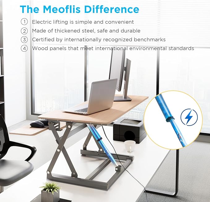 46" Electric Standing Desk Converter, Dyropcurv Series Height Adjustable Computer Desk Ergonomic Home Office Desk for Adults, Sit to Stand Desk with Quiet Motor, Light Wood