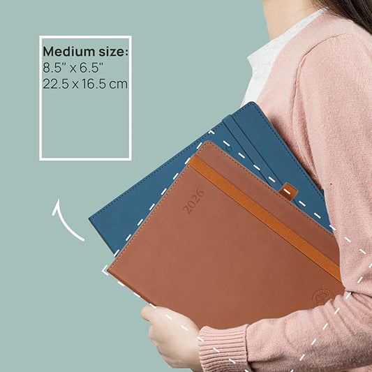 POPRUN Monthly Planner 2025-2026 (Medium- 6.5'' x 8.5'' Soft Cover), 18-Month Calendar Book (Jul.2025-Dec.2026), Calendar Planner with Monthly Tabs & Pocket, 100 GSM Paper - Burgundy