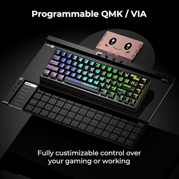 x XVX M67 Wireless 60% Percent Keyboard, QMK/VIA Topographic Gaming Keyboard, Tri-Mode Thocky Creamy Mechanical Key board, Hot Swappable Gasket Mount RGB IMD Tech for Win/Mac, Miami Theme, Black