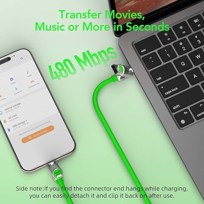 MFish 4-in-1 Universal USB Charging Cable with Carrying Case – 240W Max Fast Charger Cord, USB-A, Dual USB-C & Lighting, for iPhone 14/15/16/17 Series, iPad & MacBook and More (Green, 6.6Ft)