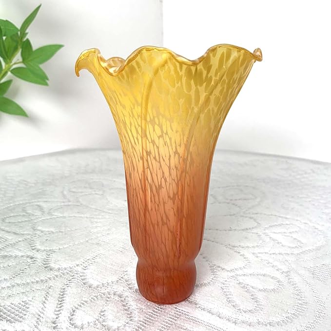 Bieye LS25 Lily Flower Blown Glass Lampshade (Orange Yellow, Opening I.D. 1.26" x O.D. 1.5")