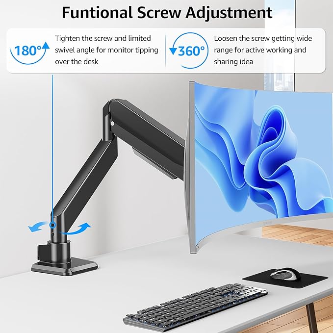 Heavy Duty Monitor Mount for Max 49 inch Ultrawide Screens, Hold 2.2 to 44 lbs, Premium Single Monitor Arm for Samsung Odyssey G9 and More, Adjustable Gas Spring Desk Stand, VESA Mount
