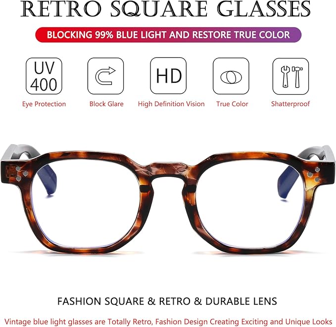 AIEYEZO Retro Blue Light Glasses for Men Women Square Thick Framed Eyeglasses Trendy Vintage Computer Glasses