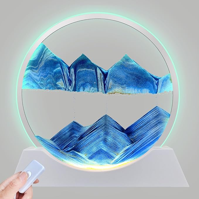 Aoderun 12" Moving Sand Art & Light 3 Color Changing 3D Deep Sea Sand Art Sandscape for Adults' Relaxing Toys & Desktop/Home Office