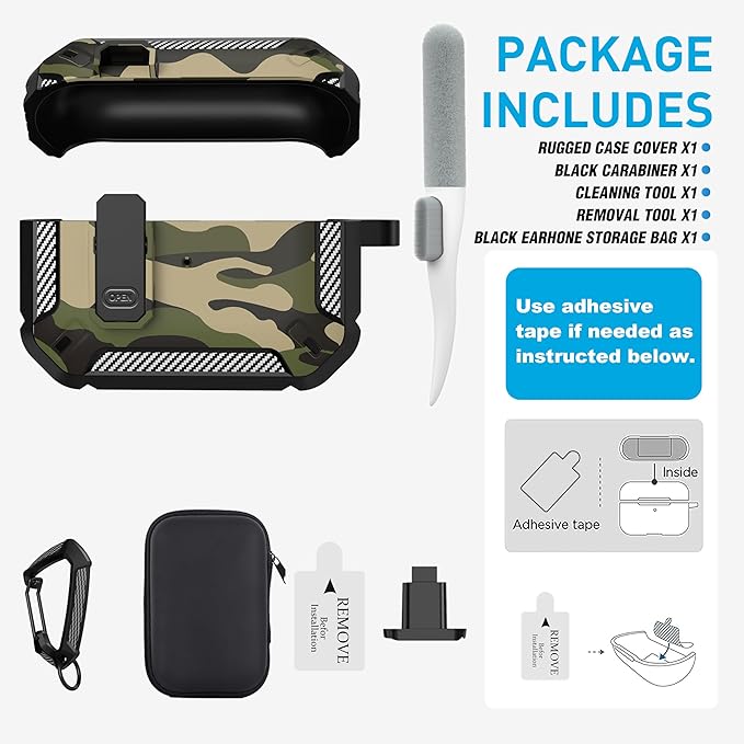 Maxjoy AirPods Pro 2nd/1st Generation Case Cover with Lock, AirPods Pro 2 Protective Case with Keychain Compatible with Apple AirPod Pro2 2023 USB C Cable 2022 Lightning Cable/ Pro1 2019, Jungle Camo