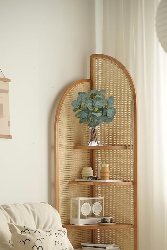 Artificial Eucalyptus Stems in Glass Vase with Faux Water,Artificial Plants Eucalyptus Leaves for Shelf Desk Bathroom Farmhouse Room Coffee Table Home Decor, Central Decoration.