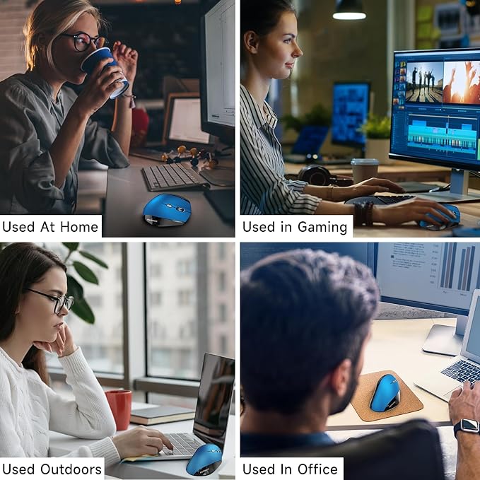 memzuoix Ergonomic Vertical Wireless Mouse - 2.4G Optical Cordless Mice with 3 DPI Levels (800/1200/1600) - Right-Handed Large Size Mouse for Laptop, Mac, PC, Desktop-Blue