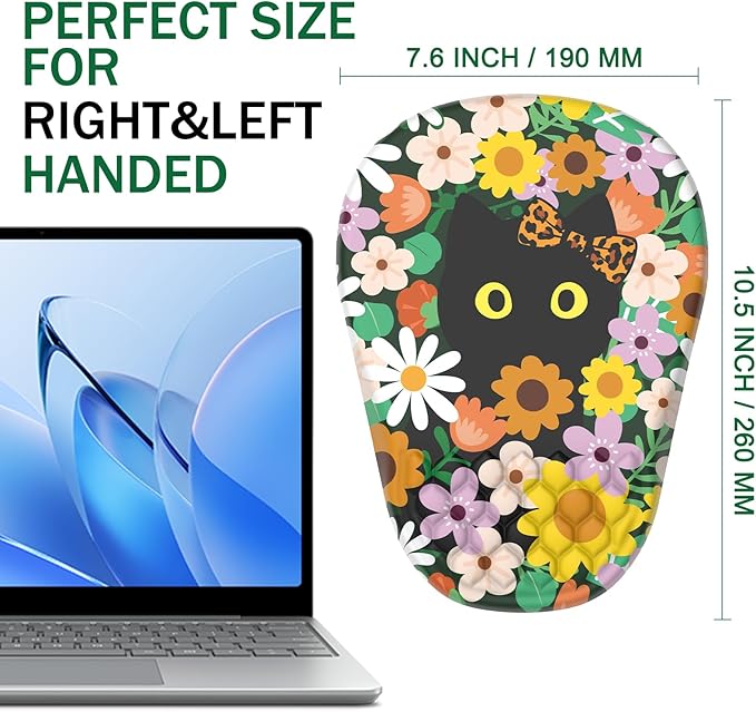 Ergonomic Mouse Pad Wrist Support, with Memory Foam & Non-Slip PU Base, Comfortable Massage Design Mouse Pad Relieve Wrist Fatigue&Pain, Suitable for Computer, Office and Home(06Flower Cat)