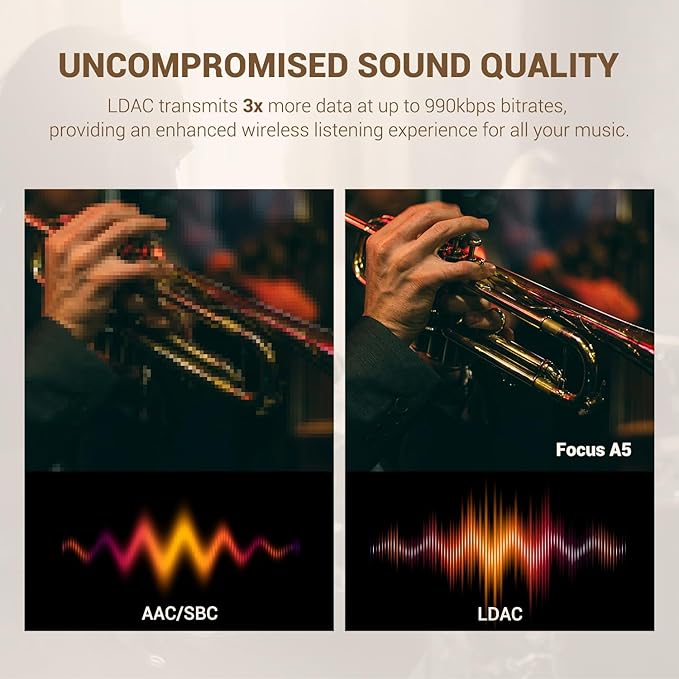 OneOdio Focus A5 Wireless Over-Ear Headphones, Hybrid Active Noise Cancelling, 75H Playtime, Hi-Res LDAC Wireless Audio, Bluetooth 5.4, Built-in Mic for Clear Calls, Low Latency Game Mode