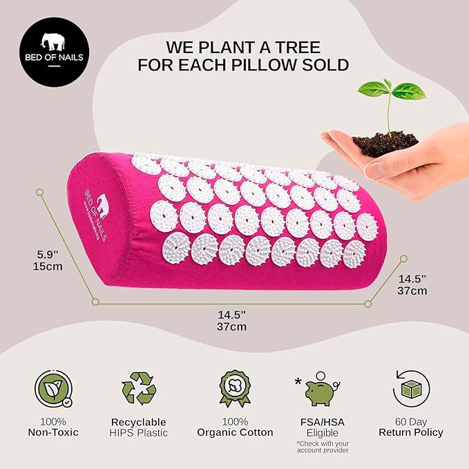 Original Comfortable Acupressure Lumbar Cushion Pillow, 2142 Acupuncture Pressure Points, Neck Pain Relief, Increased Energy, Relaxation, FSA/HSA Eligible, Drawstring Bag, 15x6x4, Pink