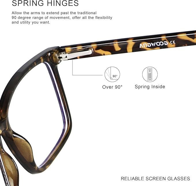 ANDWOOD Blue Light Blocking Glasses Men Women Computer Filter Large Frame Bluelight Blocker Anti Blue Ray Lightweight AR002