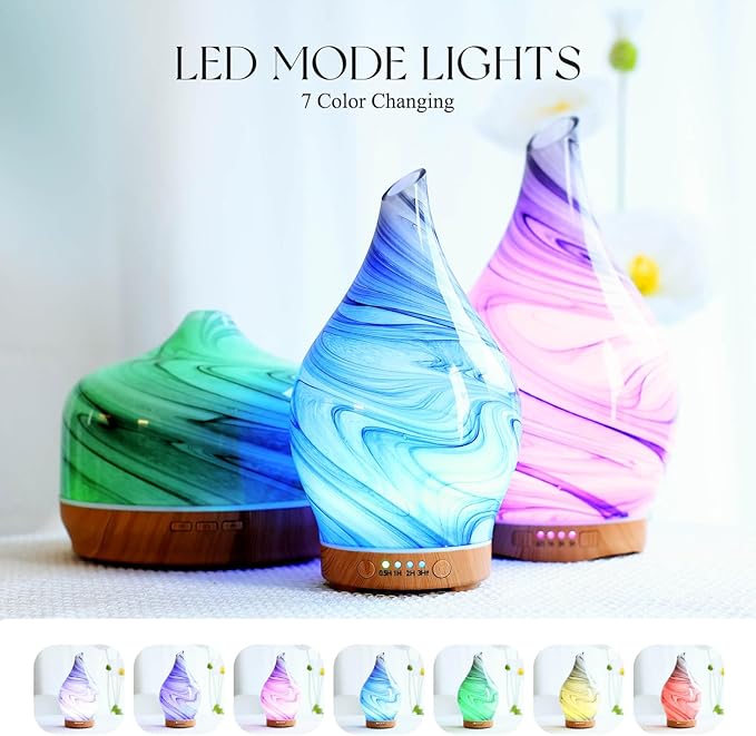 Porseme 150ml Essential Oil Diffuser Glass Color Changing Aroma Air Diffusers Aromatherapy Ultrasonic Cool Mist Humidifier 6 Running Hours Waterless Auto-Off for Sleeping, Yoga, Office, Spa (Ink)