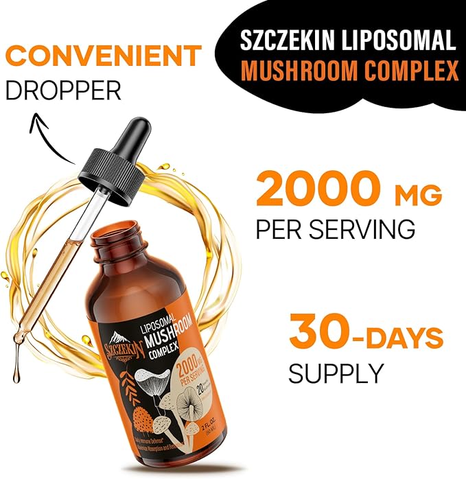 Liposomal Mushroom Complex Drops 2000 MG - 20 Organic Mushroom Extracts - Advanced Liquid Formula for Immunity, Cognitive and Memory - Lions Mane Supplement, Reishi, Cordyceps, Chaga, 90 Servings