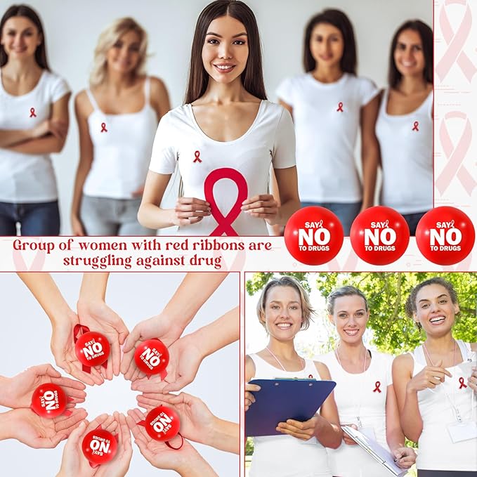 Poen 40 Pcs Red Ribbon Week Supplies Bulk Say No to Drugs Red Awareness Squeeze Balls Drug Free Awareness Anti Drug Events Gifts Motivational Relief Stress Balls for Charity Activity (Stylish Style)