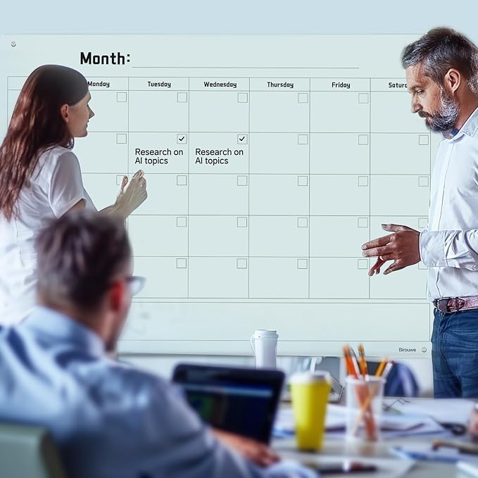 Magnetic Monthly Calendar Glass Whiteboard - Glass Dry Erase Board 48"x36" Large Frameless Glass Board for Walls Office School and Home