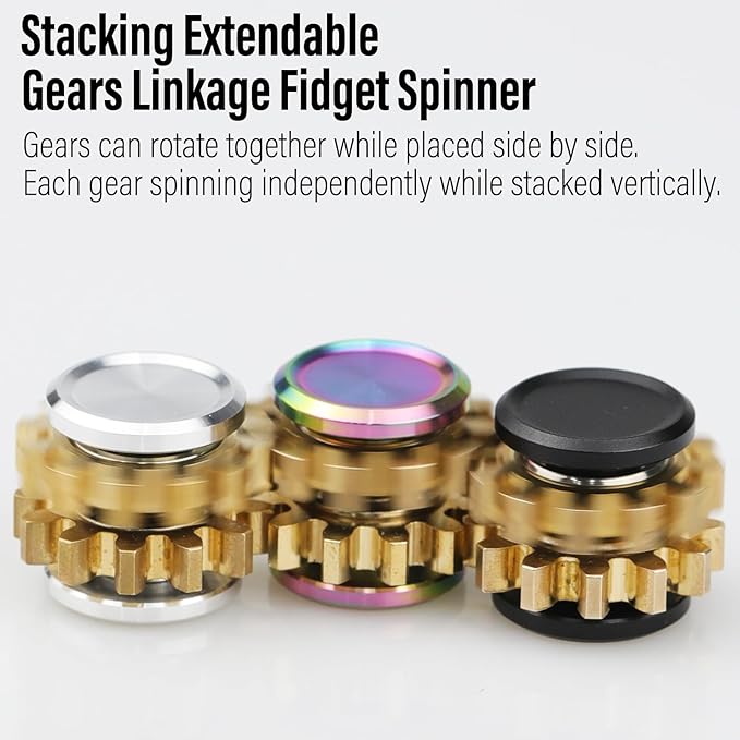 FREELOVE Gear Metal Fidget Spinner Toys for Adults, Small Mini Tiny Pockget Figette, Bike Chain, Copper Brass Hands Gyro, Quiet Silent Cool Cube for Anxiety Men (2 Gears Stacked, Rainbow-Brass)