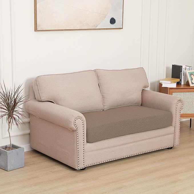 Easy-Going Stretch Loveseat Cushion Cover Sofa Cushion Furniture Protector Sofa Seat Sofa Slipcover Sofa Cover Soft Flexibility with Elastic Bottom(Loveseat Cushion, Camel)