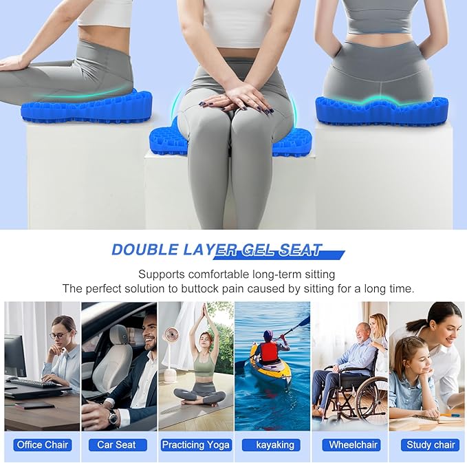 Thicken 19.7in Seat Cushion, Gel Seat Cushion for Long Sitting–Office Chair, Wheelchair, Car Pad, Large Cooling Support Pad for Back Pain, Sciatica, Tailbone Pain Relief