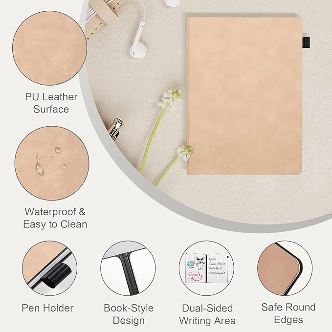 AGM Portable White Board Dry Erase Notebook, 12" x 9" Double Sided Folding Whiteboards with 3 Pens, Small Travel Dry Erase Board Skin-Friendly Material for Study, Meeting, Planning, Tuscan