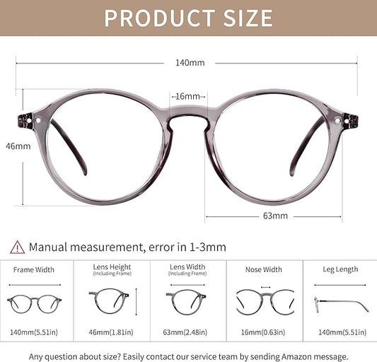 Blue Light Blocking Glasses Round Retro Computer Gaming Glasses Women Men UV Protection AB3303 (Grey)