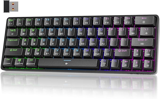 TMKB T63 Gaming Keyboard, 60% Wireless Mechanical Keyboard with Bluetooth/2.4G/Type-C, Compact 63 Keys Anti-Ghosting, RGB Backlight, Clicky Blue Switch - Black