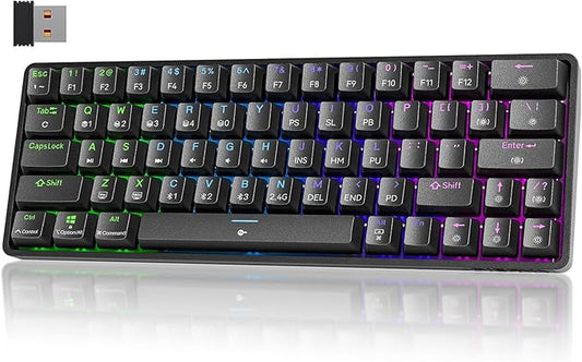 TMKB T63 Gaming Keyboard, 60% Wireless Mechanical Keyboard with Bluetooth/2.4G/Type-C, Compact 63 Keys Anti-Ghosting, RGB Backlight, Clicky Blue Switch - Black