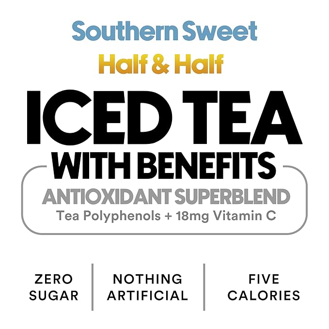 Ryl Iced Tea Front Porch Variety Pack, Sweet Tea and Half N' Half – Antioxidant Superblend, No Artificial Ingredients, Zero Sugar, Five Calories, Low Carb, Non-GMO, Made in the USA, 12-Pack, 16 Fl Oz
