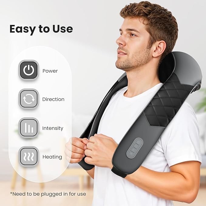 COMFIER Shiatsu Neck Shoulder Massager, Back Massager with Heat,Gifts for Mom Dad Deep Tissue 4D Kneading Massage Pillow with Portable Storage Bag, Home, Office and Car Use