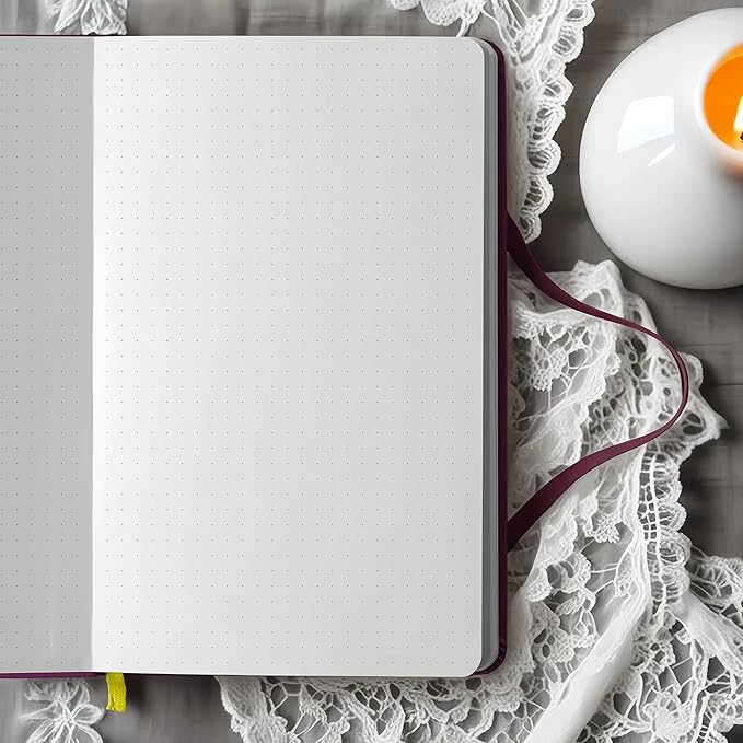 BUKE A5 Dotted Journal – 160gsm Ultra Bamboo Paper, Moon & Star Foil Cover, Flat Lay Notebook with Gift Box – 160 Pages, 5mm Dot Grid, Faux Leather Hardcover (Red)