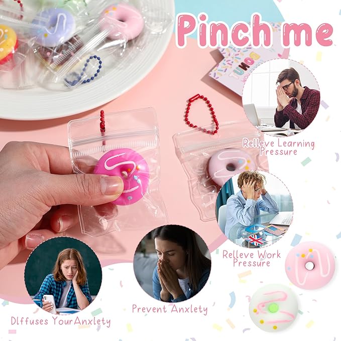 Wettarn 30 Sets Donut Stress Balls with Inspirational Support Card, Donut Relief Toy Thank You Gifts Employee Appreciation Gifts for Coworker Staff Teacher Classroom Rewards Party Favors