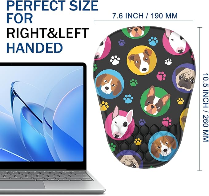 Ergonomic Mouse Pad Wrist Support, with Memory Foam & Non-Slip PU Base, Comfortable Massage Design Mouse Pad Relieve Wrist Fatigue&Pain, Suitable for Computer, Office and Home(06Cute Dogs)