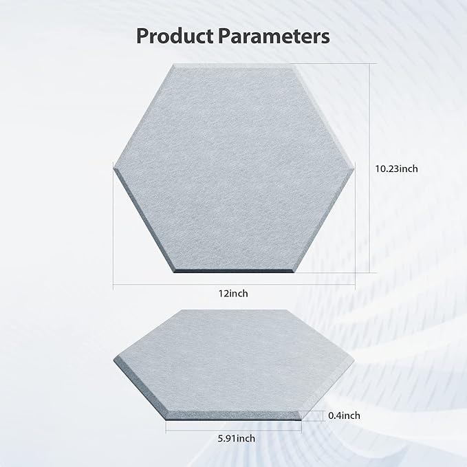 12 Pack Acoustic Panels Self Adhesive Sound Proof Foam, High Density Sound Acoustic Foam Panel, 12X10.23X0.4 Inch Hexagon Wall Panels in Home,Office,Reccording Room,Studio(Blue Gray)