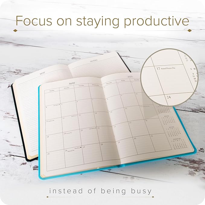 Gallery Leather Desk Monthly Planner 2025, Elegantly Bound Calendar Planner and Notebook with Stylish Gold-Gilded Page Edges, 18 Months - Acadia Cactus - 8 x 5.5 ”