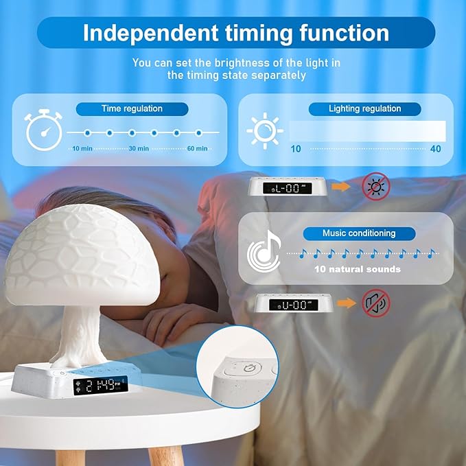 Sunrise Alarm Clock lamp APP Control Bioclock Adjustment Light Therapy Happy Mood Desk lamp Mushroom Tree Table Lamp Wake up Nightstand lamp Built-in Natural Ambient White Noise