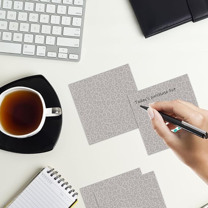 Sticky Notes 3x3 Inches, 2 Pads Cute Colorful Self-Stick Note Pads, Easy to Post for Home, Office and Daily Life Organization Luxury Black Leopard