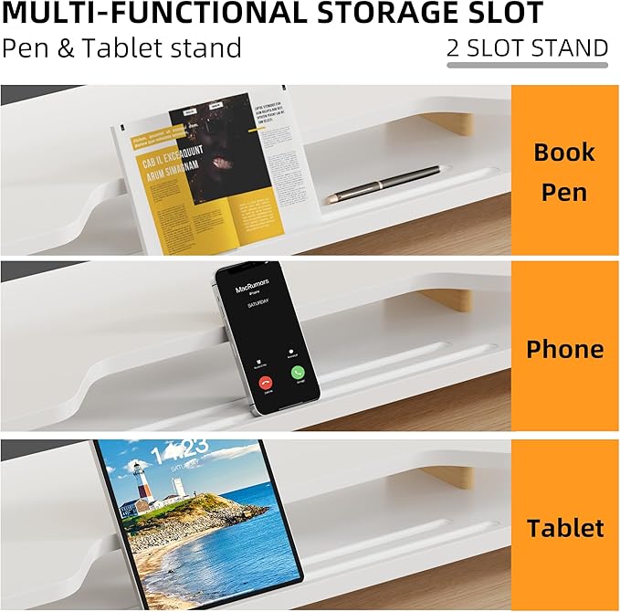 2 Tier White Dual Monitor Stand Riser,Wider Board Computer Monitor Stand for 2 Monitors,Slot For Phone/Tablet Office Desktop Organizer for Laptop,PC,Computer,Printer,White