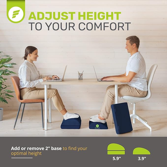 ErgoFoam Foot Rest - Chiropractor-Endorsed Orthopedic Teardrop Design 2in1 Adjustable Premium Under Desk Footrest for Lumbar, Back, Knee Pain (Navy Blue)