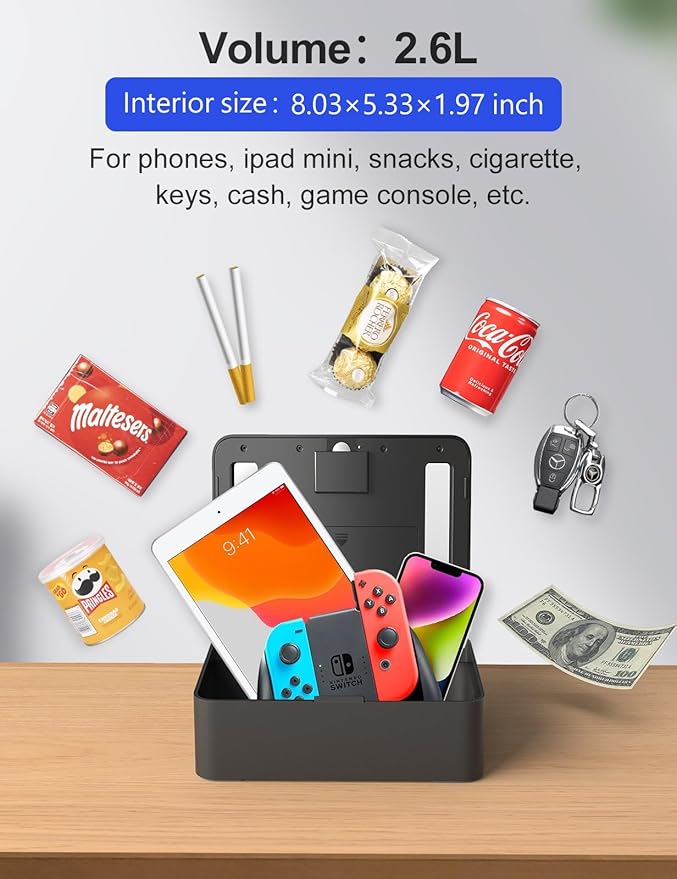 Metal Time Lock Box with Emergency Unlocking, Phone Timed Locked Box with Timer, Timed Locking Container, Audio Prompt, Self-Discipline Gift, 365 Days Max for Cellphone/iPad Mini/Medication