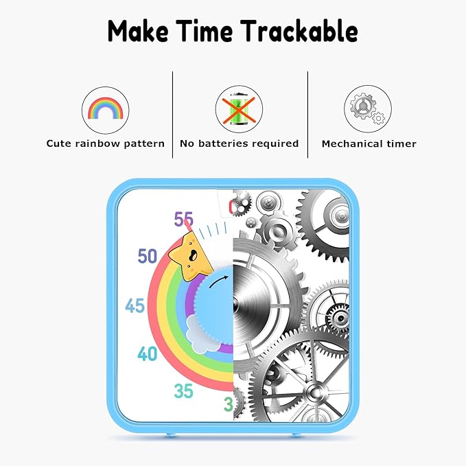 Secura 60-Minute Visual Timer, 7.5 Inch Magnetic Rainbow Countdown Timer for Classroom or Kitchen, Durable Mechanical Timer Clock with Magnetic Backing (Blue & Star)
