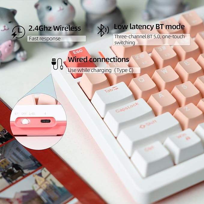 IROK FE75Pro Wireless RGB Hot Swappable Mechanical Keyboard, Three-Layer Dampening 81 Keys Gaming Keyboard, Customizable Backlit, USB-C/2.4GHz/Bluetooth- White/Red