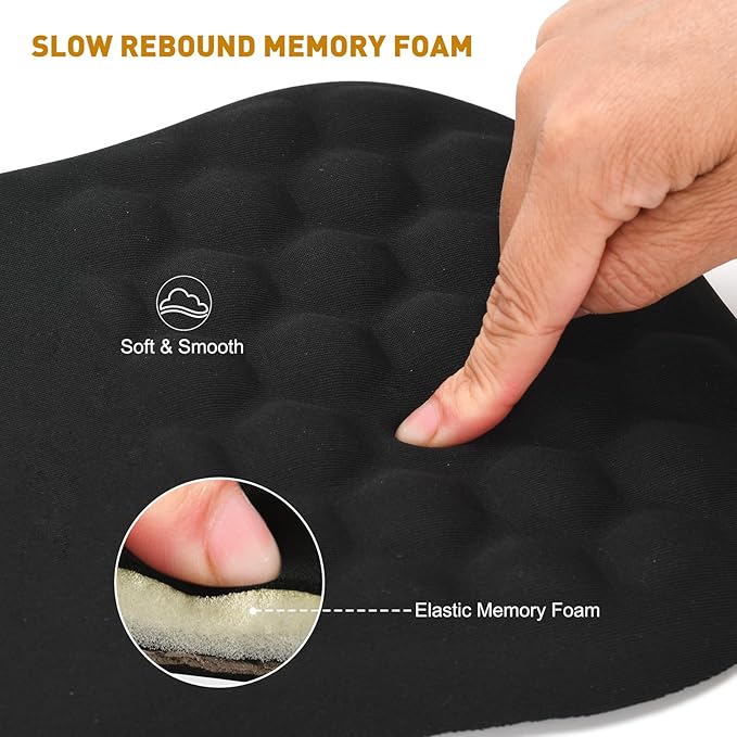 Ergonomic Mouse Pad with Wrist Rest Support, 12 Inches Mousepad with Memory Foam Wrist Rest and Non-Slip PU Base, Massage Bulge for Pain Relief, Computer, Laptop, Office, Home (Black)